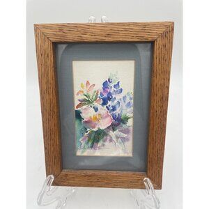Original Watercolor Floral Painting Wooden Frame By D.D. Dale 1992